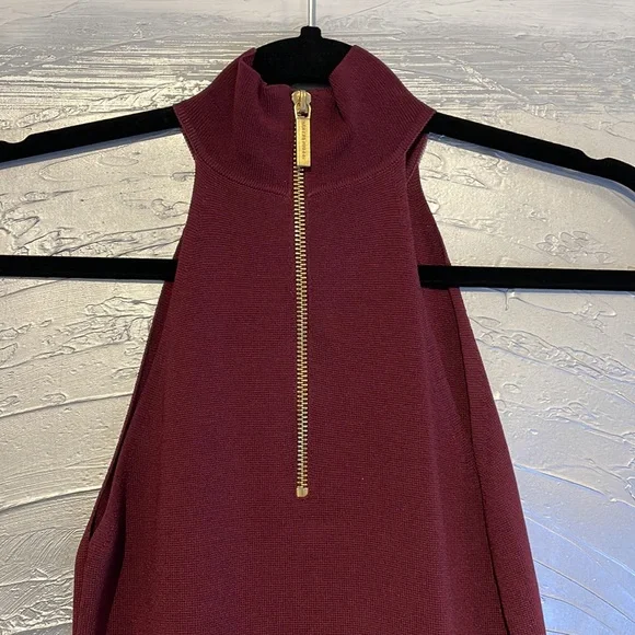 Michael Kors Halter Midi Dress With Gold Zipper Size XS Burgundy - Picture 7 of 10